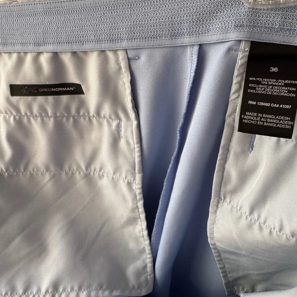 Greg Norman Shark Print Golf Shorts Light Blue Mens 36 Performance Stretch 9